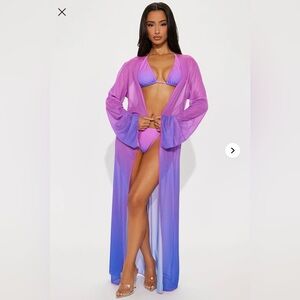 Fashion Nova Purple Ombre 3 Piece Bikini Set + Kimono NWT Small SOLD OUT